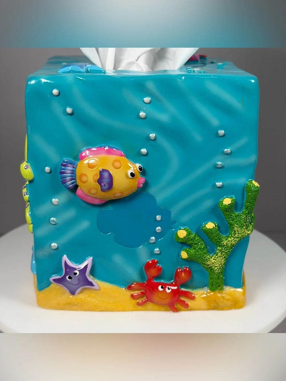 Kids Underwater 3D Sea Creature Resin Tissue Box Cover Ocean Fish Turtle Crab